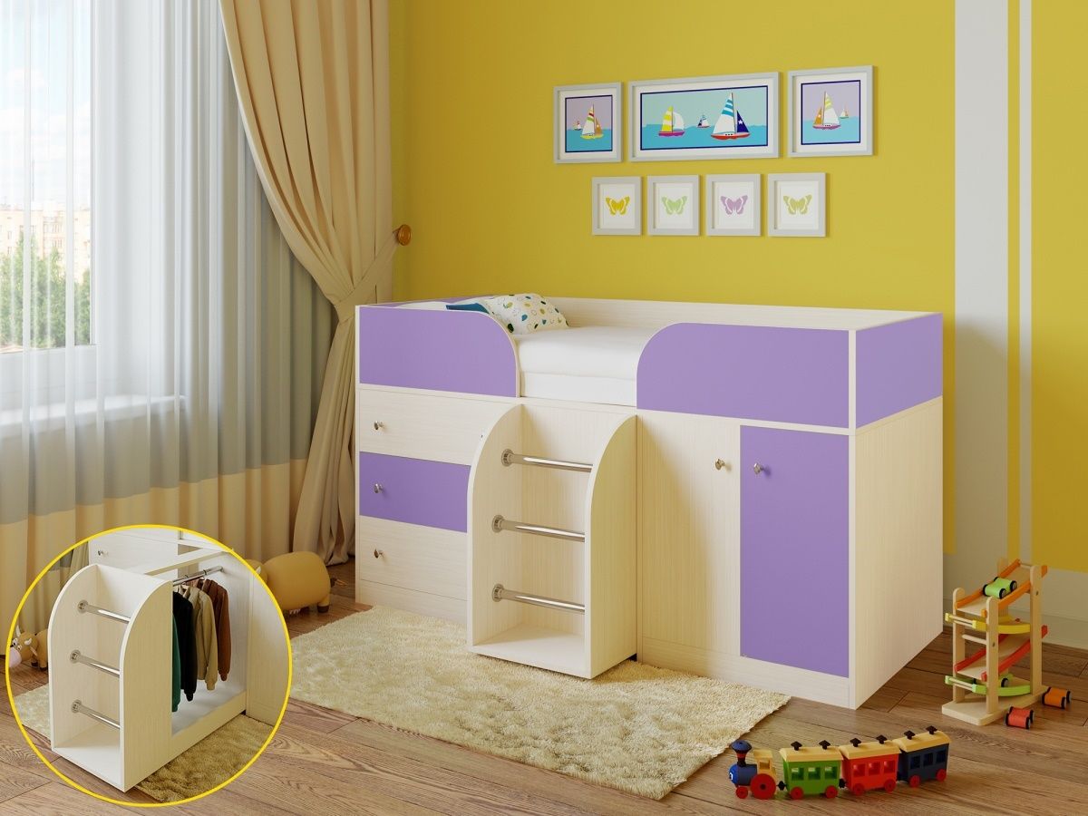 Кровать-чердак Астра 5 дуб молочный/фиолетовый изображение товара